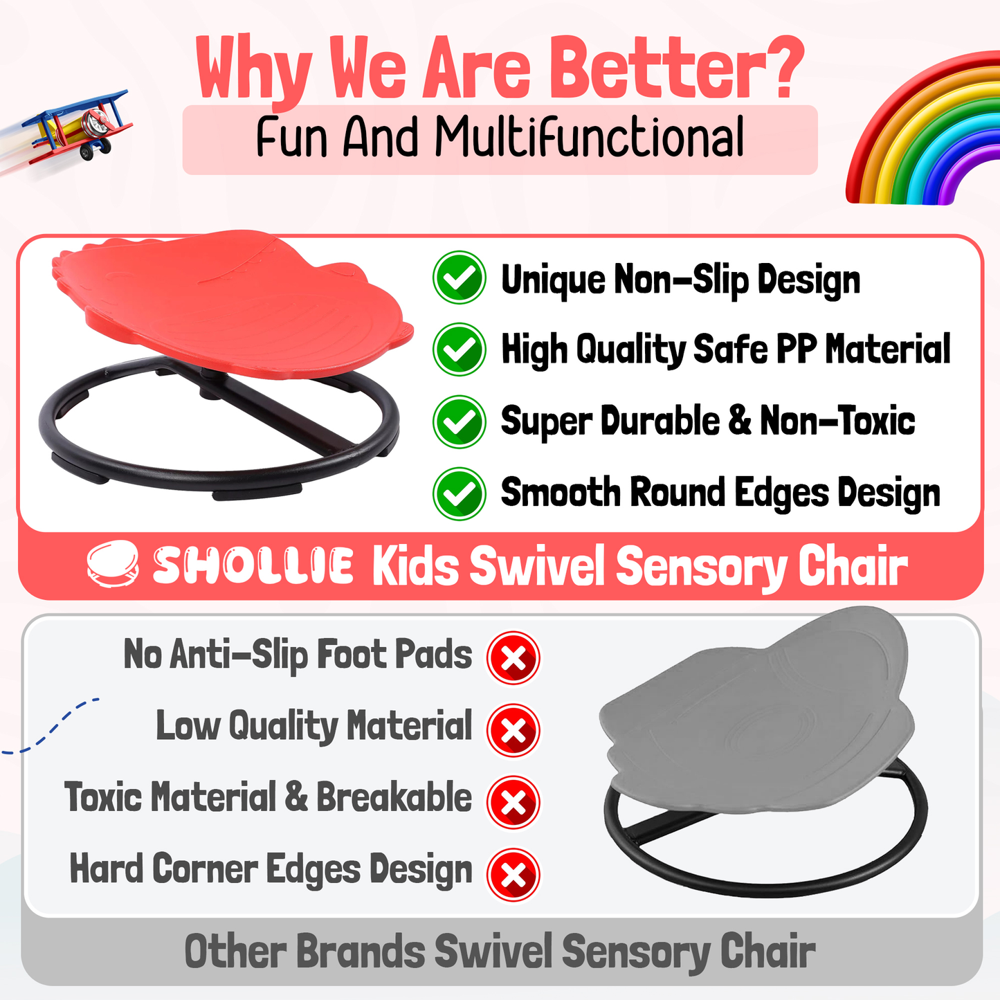 Spinning Chair for Autism Kids - Sensory Chair Dinosaur Sensory Spinning Seat Wobble Chair - Ideal for Autistic Children - Red