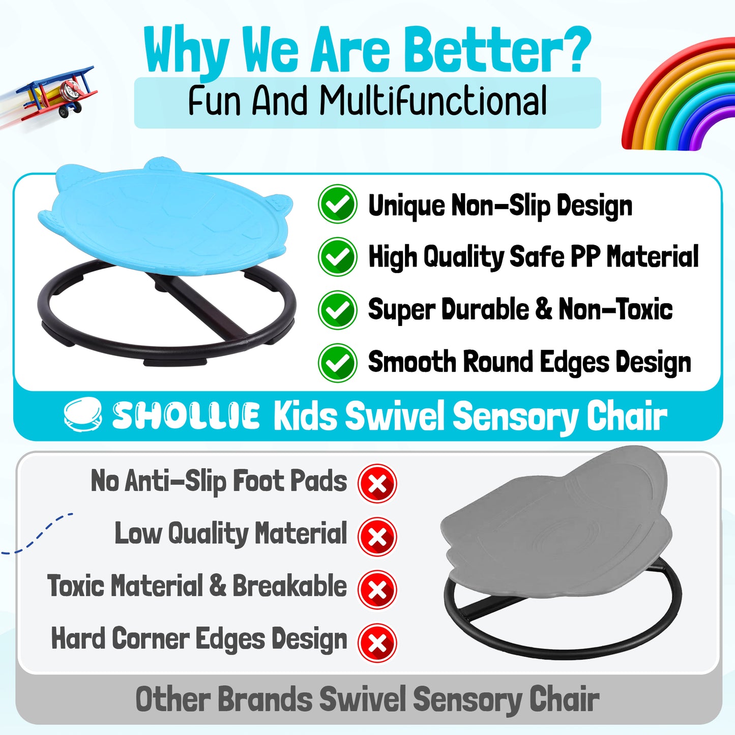 Spinning Chair for Autism Kids - Sensory Chair Turtle Sensory Spinning Seat Wobble Chair - Ideal for Autistic Children - Blue