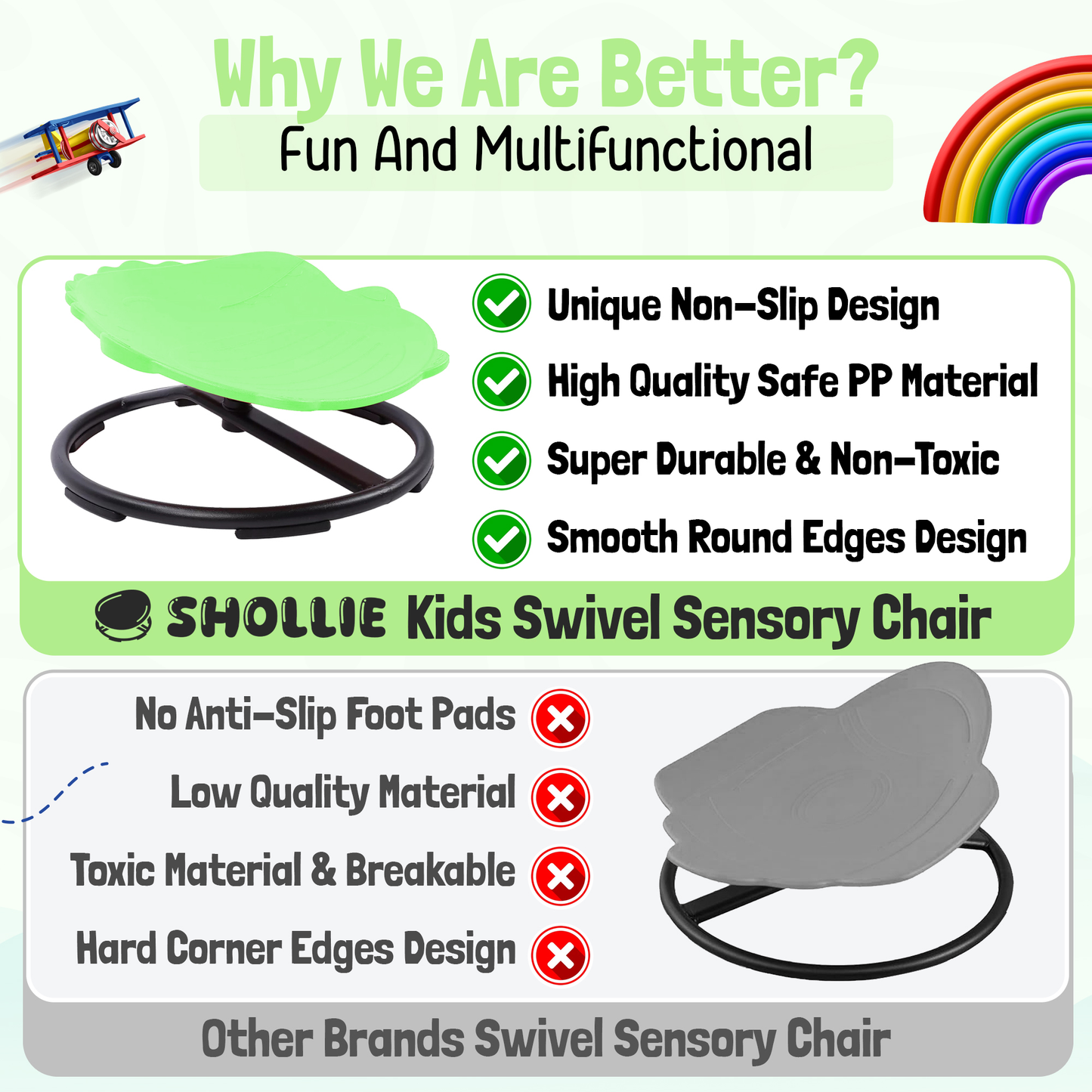 Spinning Chair for Autism Kids - Sensory Chair Dinosaur Sensory Spinning Seat Wobble Chair - Ideal for Autistic Children - Green