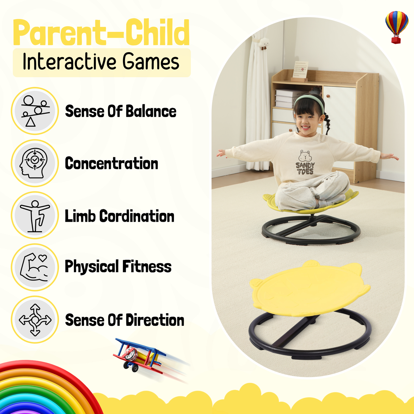 Spinning Chair for Autism Kids - Sensory Chair Turtle Sensory Spinning Seat Wobble Chair - Ideal for Autistic Children - Yellow