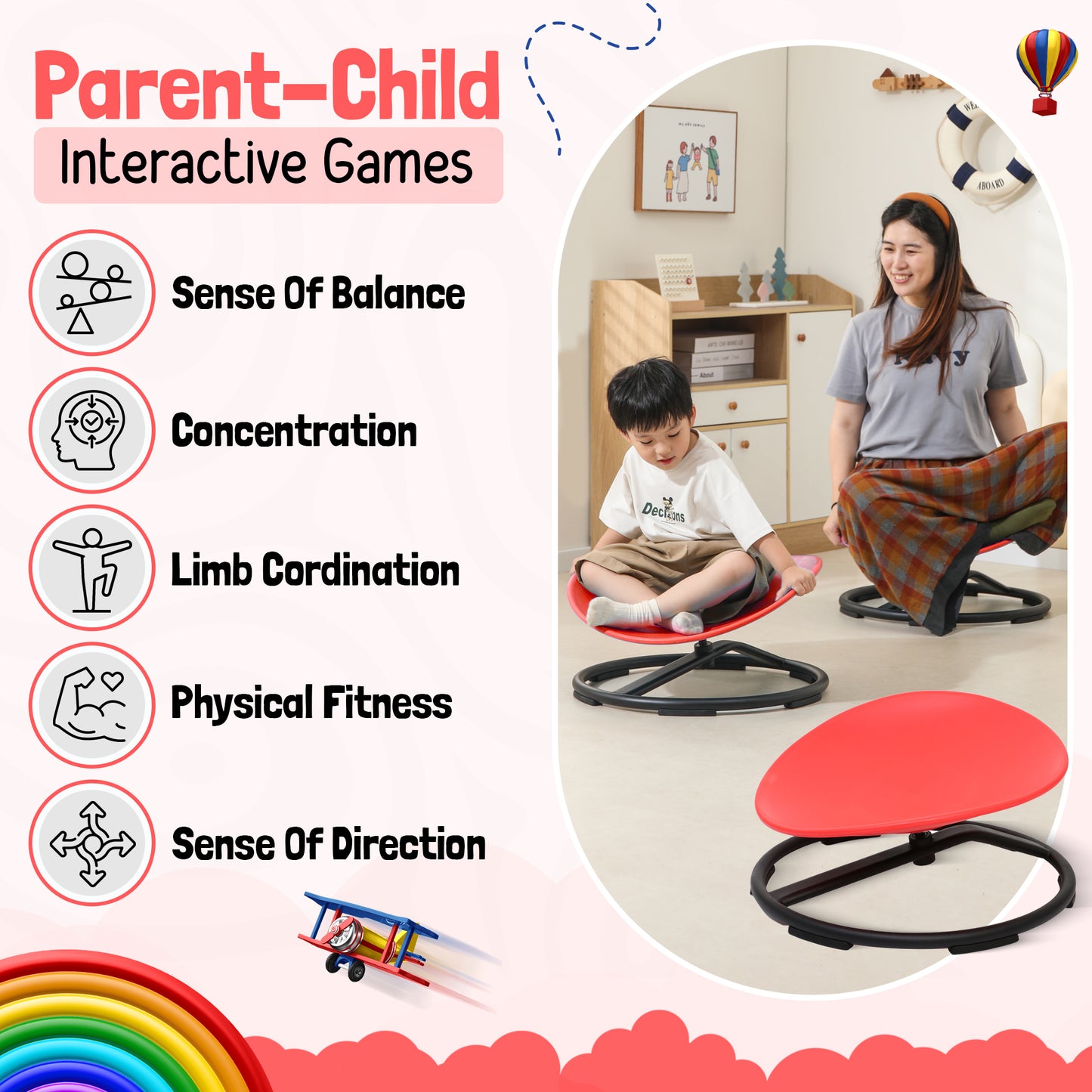 Spinning Chair for Autism Kids - Circle - Sensory Chair for Sensory Spinning Seat Wobble Chair - Ideal for Autistic Children - All