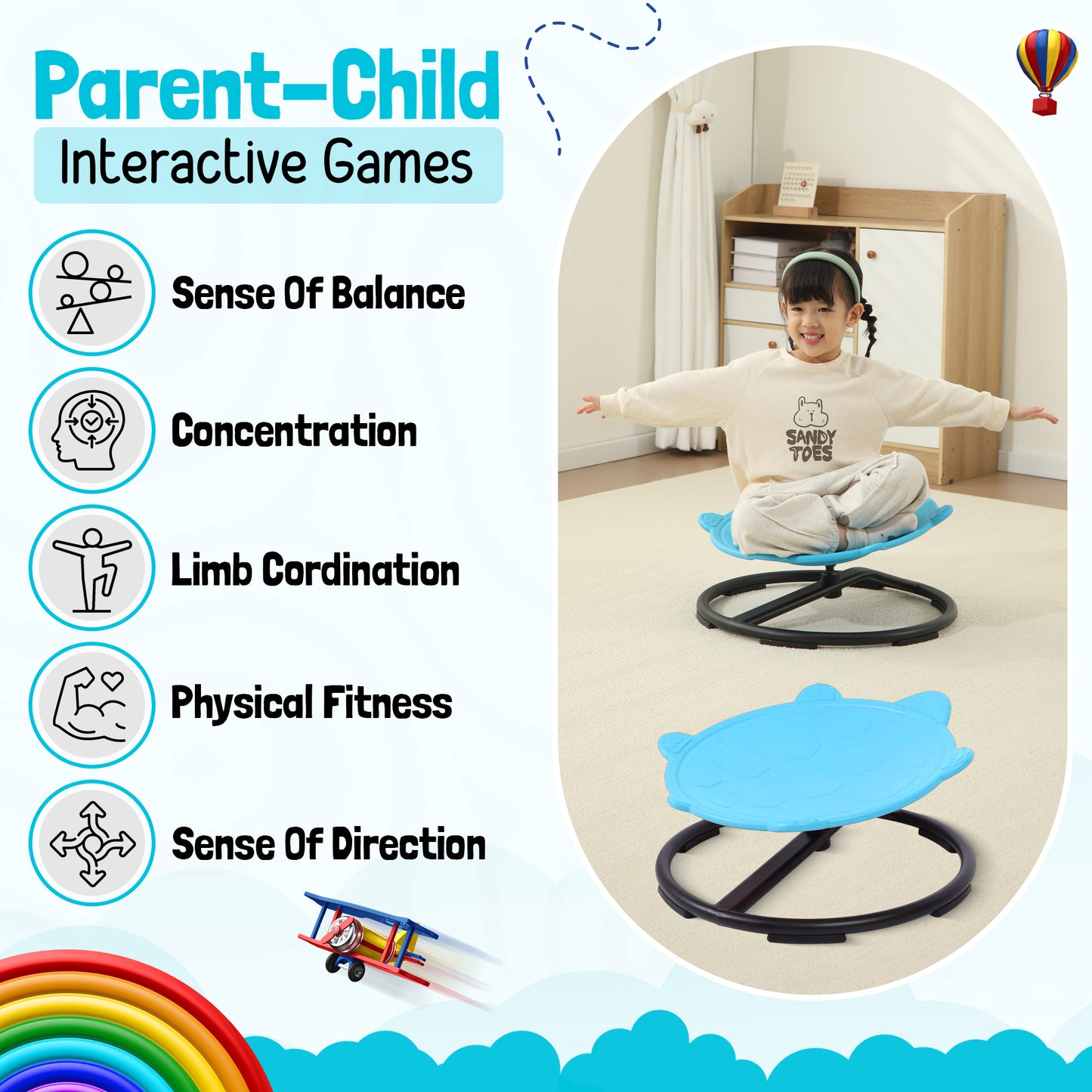 Spinning Chair for Autism Kids - Sensory Chair Turtle Sensory Spinning Seat Wobble Chair - Ideal for Autistic Children - Blue