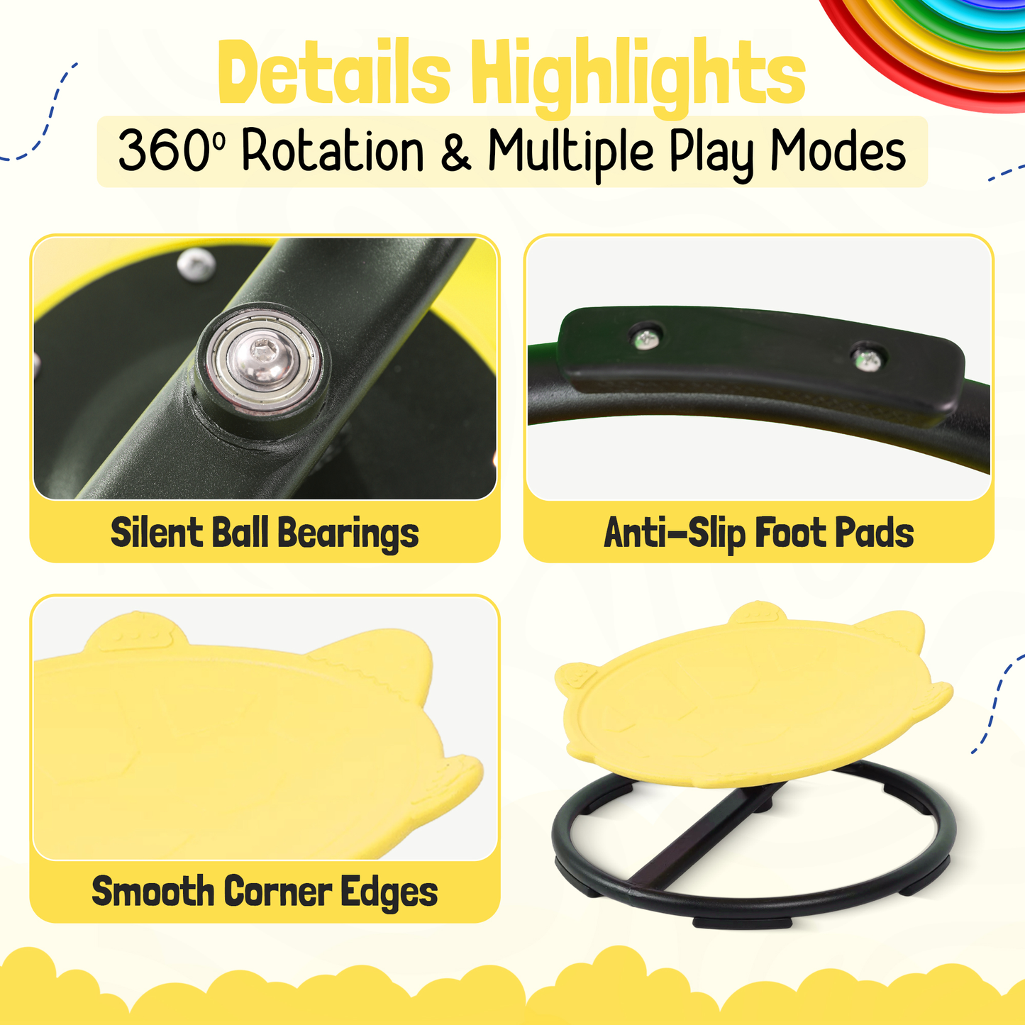 Spinning Chair for Autism Kids - Sensory Chair Turtle Sensory Spinning Seat Wobble Chair - Ideal for Autistic Children - Yellow