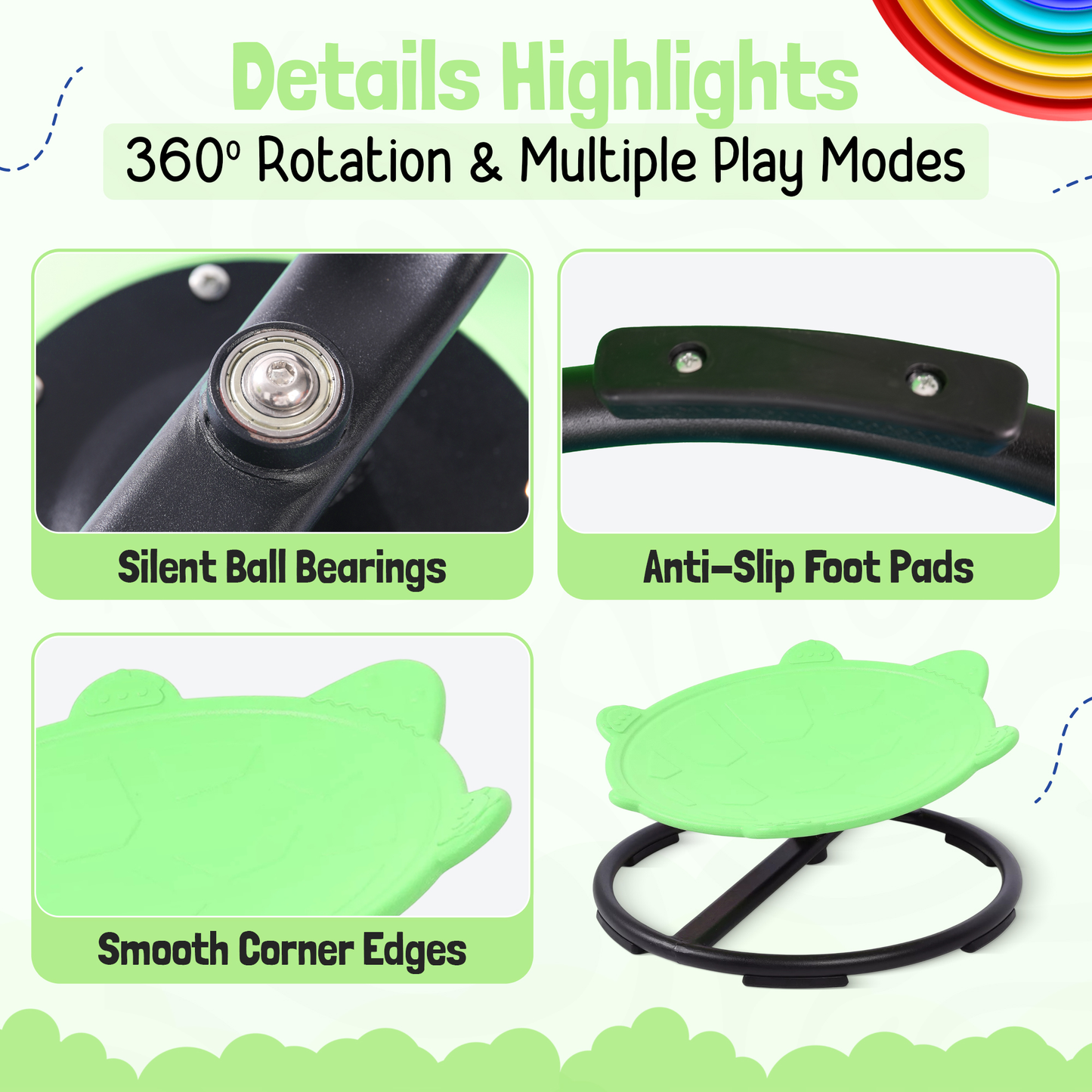 Spinning Chair for Autism Kids - Sensory Chair Turtle Sensory Spinning Seat Wobble Chair - Ideal for Autistic Children - Green