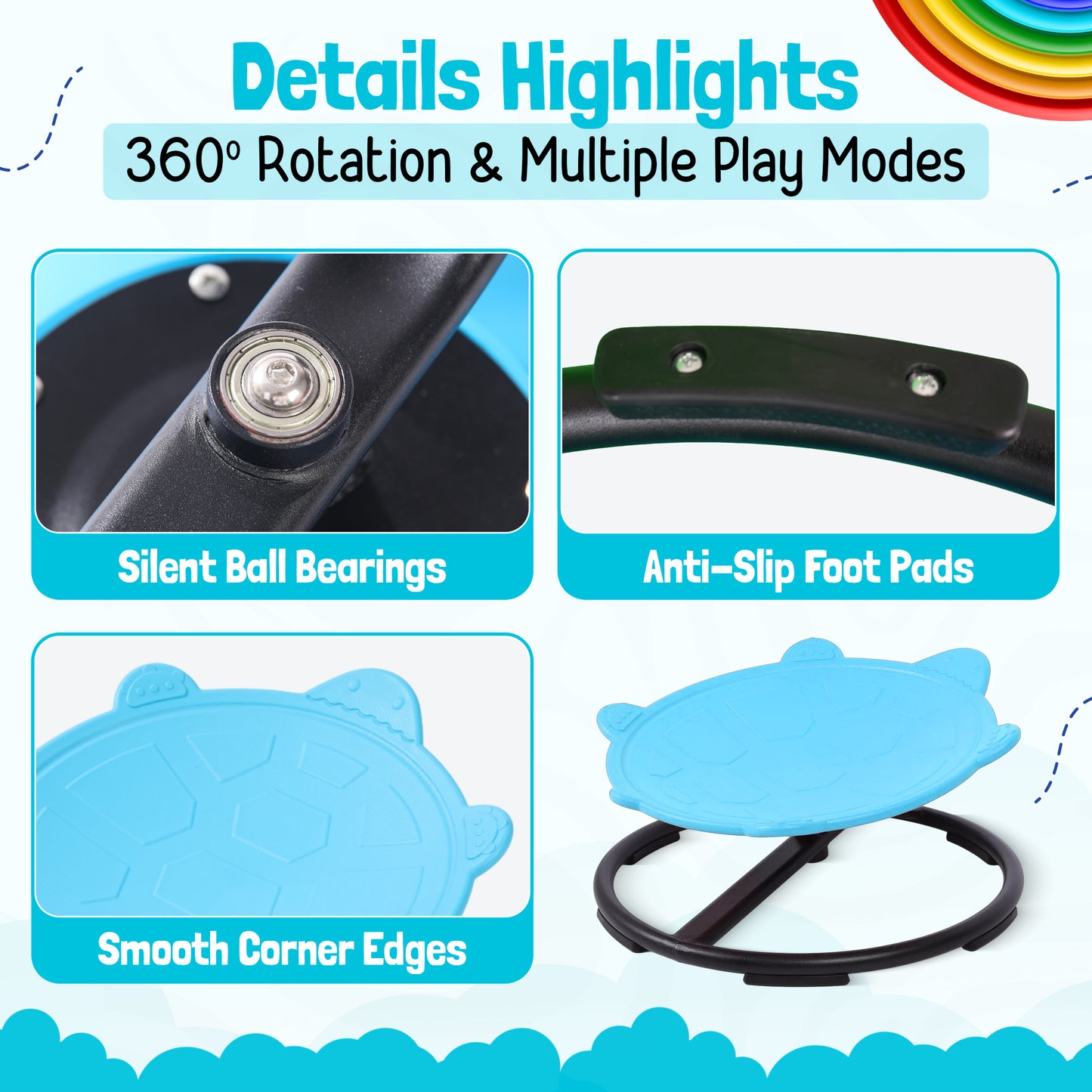 Spinning Chair for Autism Kids - Sensory Chair Turtle Sensory Spinning Seat Wobble Chair - Ideal for Autistic Children - Blue