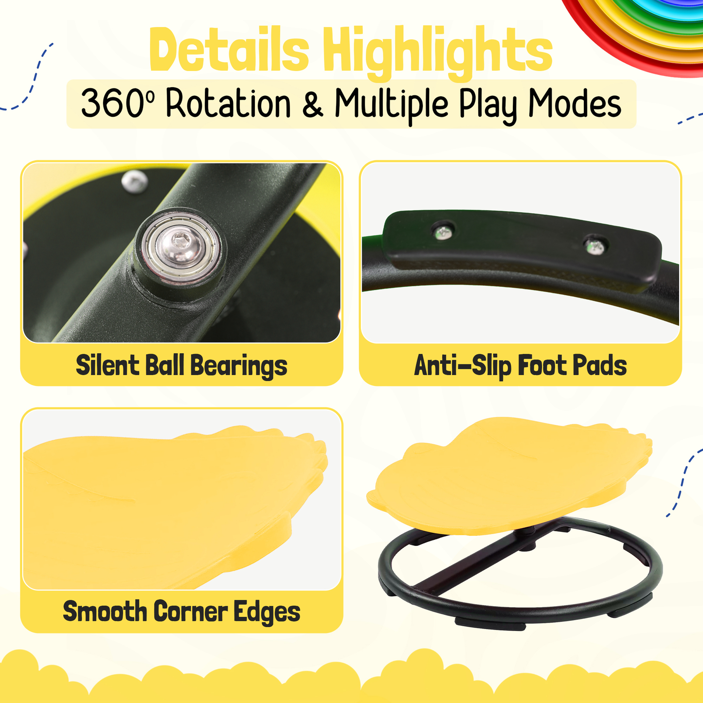 Spinning Chair for Autism Kids - Sensory Chair Dinosaur Sensory Spinning Seat Wobble Chair - Ideal for Autistic Children - Yellow