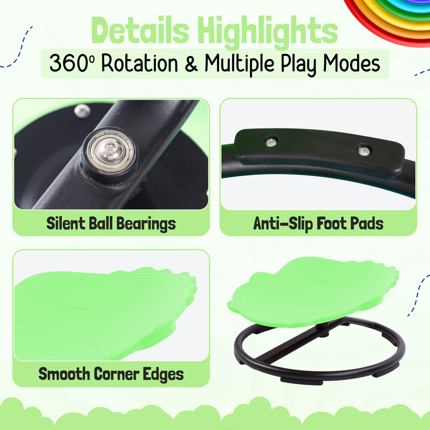 Spinning Chair for Autism Kids - Sensory Chair Dinosaur Sensory Spinning Seat Wobble Chair - Ideal for Autistic Children - Green