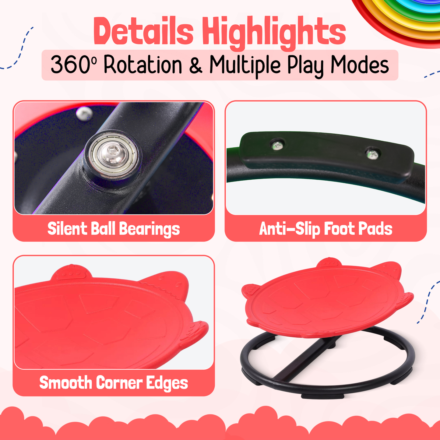 Spinning Chair for Autism Kids - Sensory Chair Turtle Sensory Spinning Seat Wobble Chair - Ideal for Autistic Children - Red