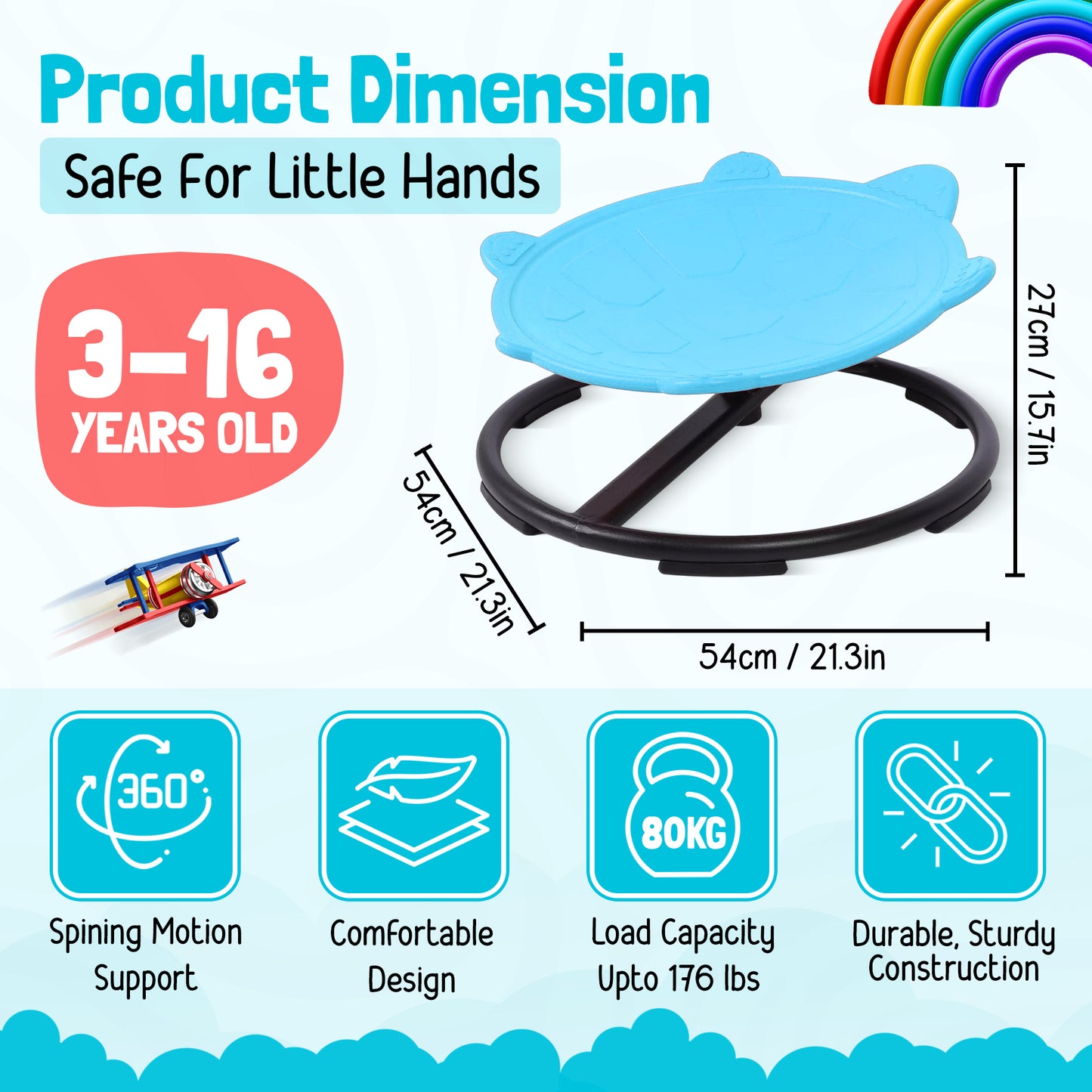 Spinning Chair for Autism Kids - Sensory Chair Turtle Sensory Spinning Seat Wobble Chair - Ideal for Autistic Children - Blue