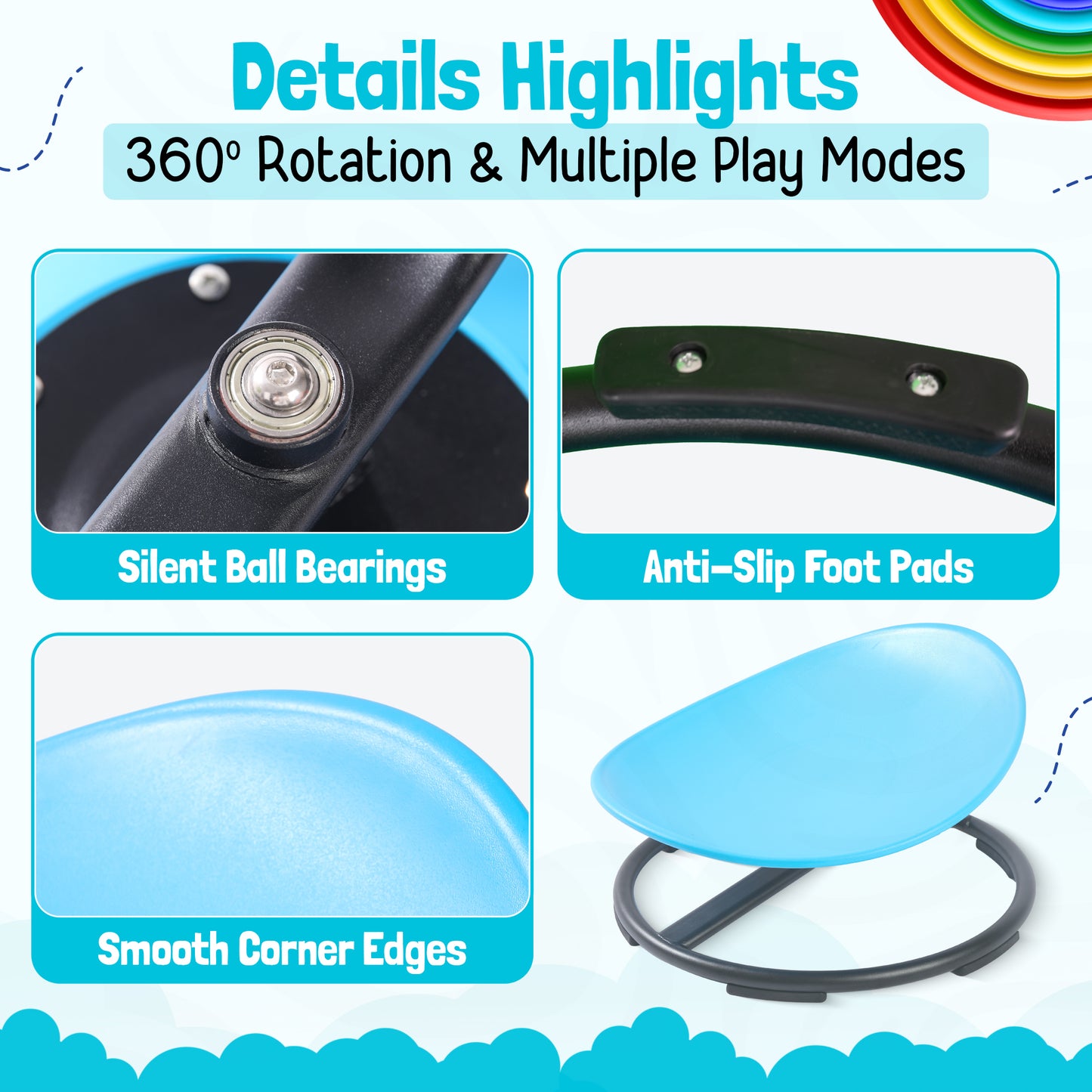 Spinning Chair for Autism Kids - Circle - Sensory Chair for Sensory Spinning Seat Wobble Chair - Ideal for Autistic Children - All