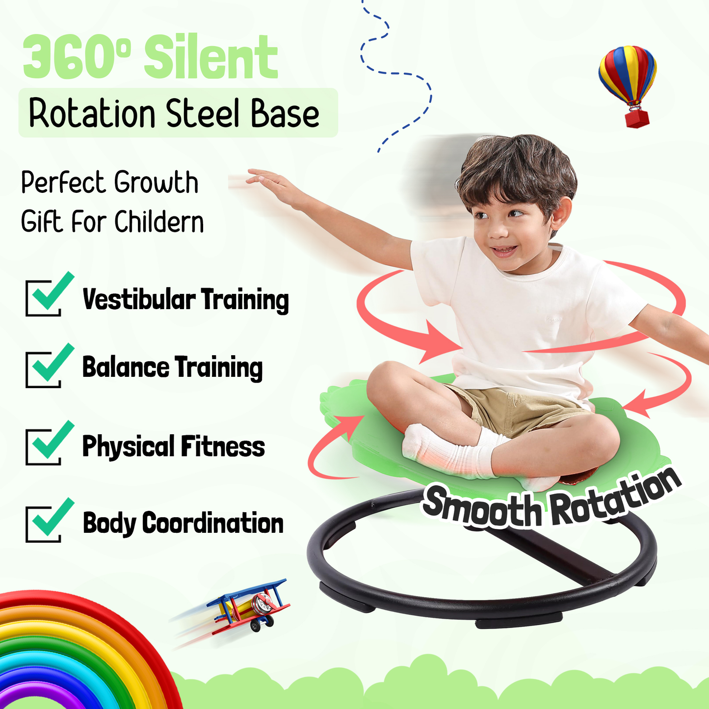 Spinning Chair for Autism Kids - Sensory Chair Dinosaur Sensory Spinning Seat Wobble Chair - Ideal for Autistic Children - Green