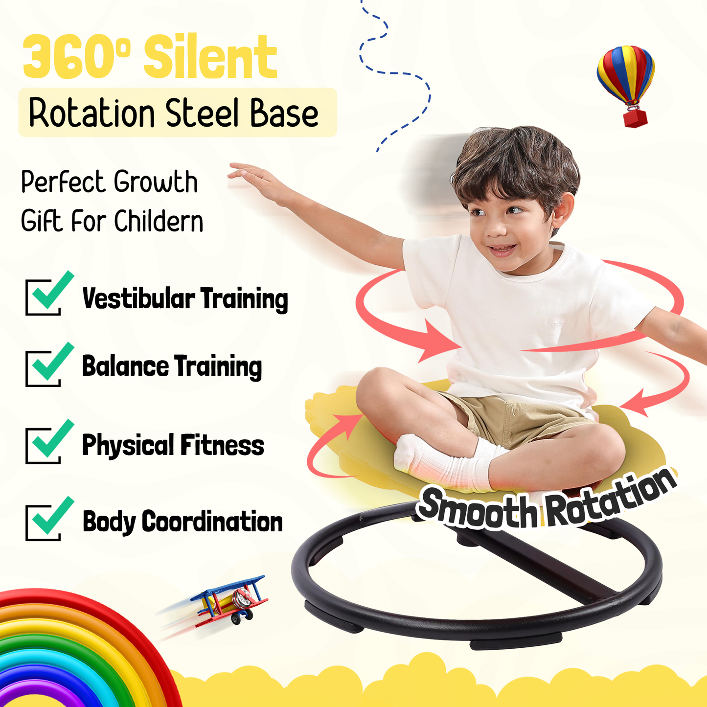 Spinning Chair for Autism Kids - Sensory Chair Dinosaur Sensory Spinning Seat Wobble Chair - Ideal for Autistic Children - Yellow