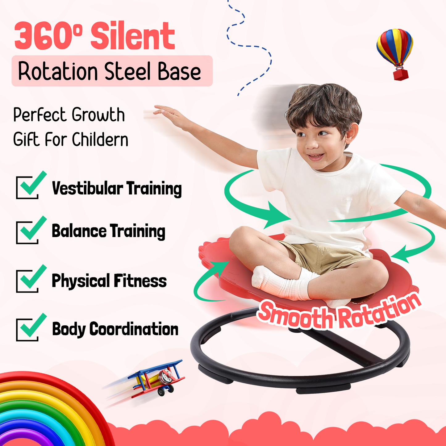 Spinning Chair for Autism Kids - Sensory Chair Dinosaur Sensory Spinning Seat Wobble Chair - Ideal for Autistic Children - Red