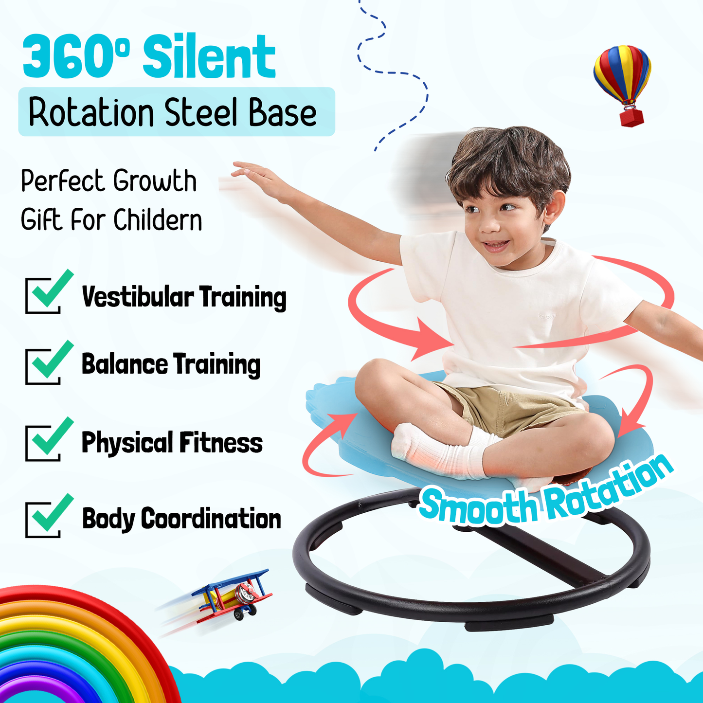 Spinning Chair for Autism Kids - Sensory Chair Dinosaur Sensory Spinning Seat Wobble Chair - Ideal for Autistic Children - Blue