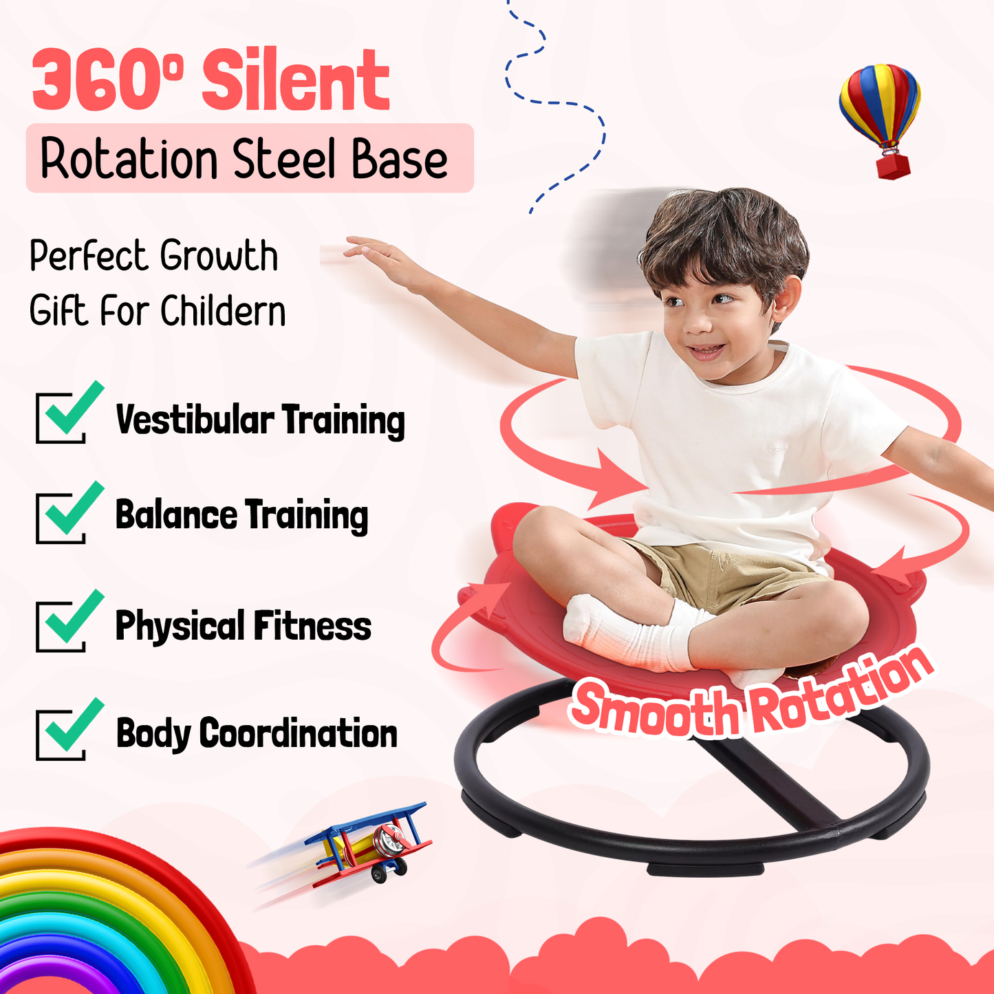 Spinning Chair for Autism Kids - Sensory Chair Turtle Sensory Spinning Seat Wobble Chair - Ideal for Autistic Children - Red