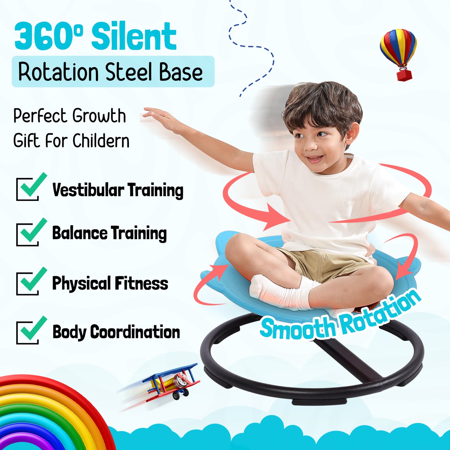 Spinning Chair for Autism Kids - Sensory Chair Turtle Sensory Spinning Seat Wobble Chair - Ideal for Autistic Children - Blue