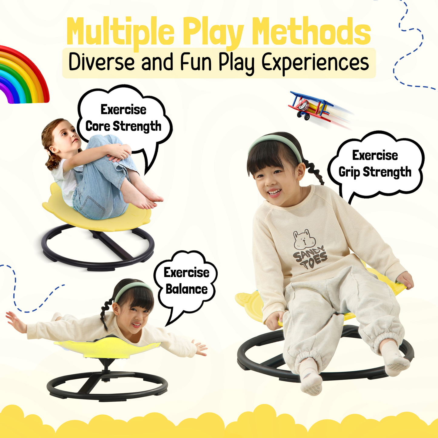 Spinning Chair for Autism Kids - Sensory Chair Turtle Sensory Spinning Seat Wobble Chair - Ideal for Autistic Children - Yellow