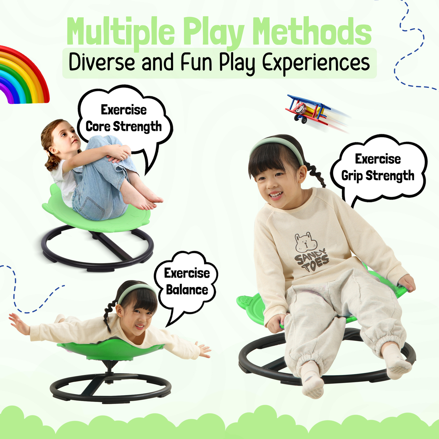 Spinning Chair for Autism Kids - Sensory Chair Turtle Sensory Spinning Seat Wobble Chair - Ideal for Autistic Children - Green