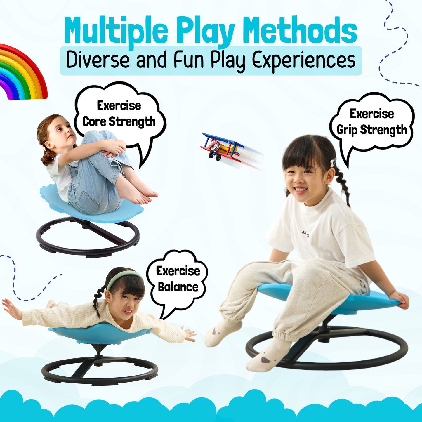 Spinning Chair for Autism Kids - Sensory Chair Dinosaur Sensory Spinning Seat Wobble Chair - Ideal for Autistic Children - Blue