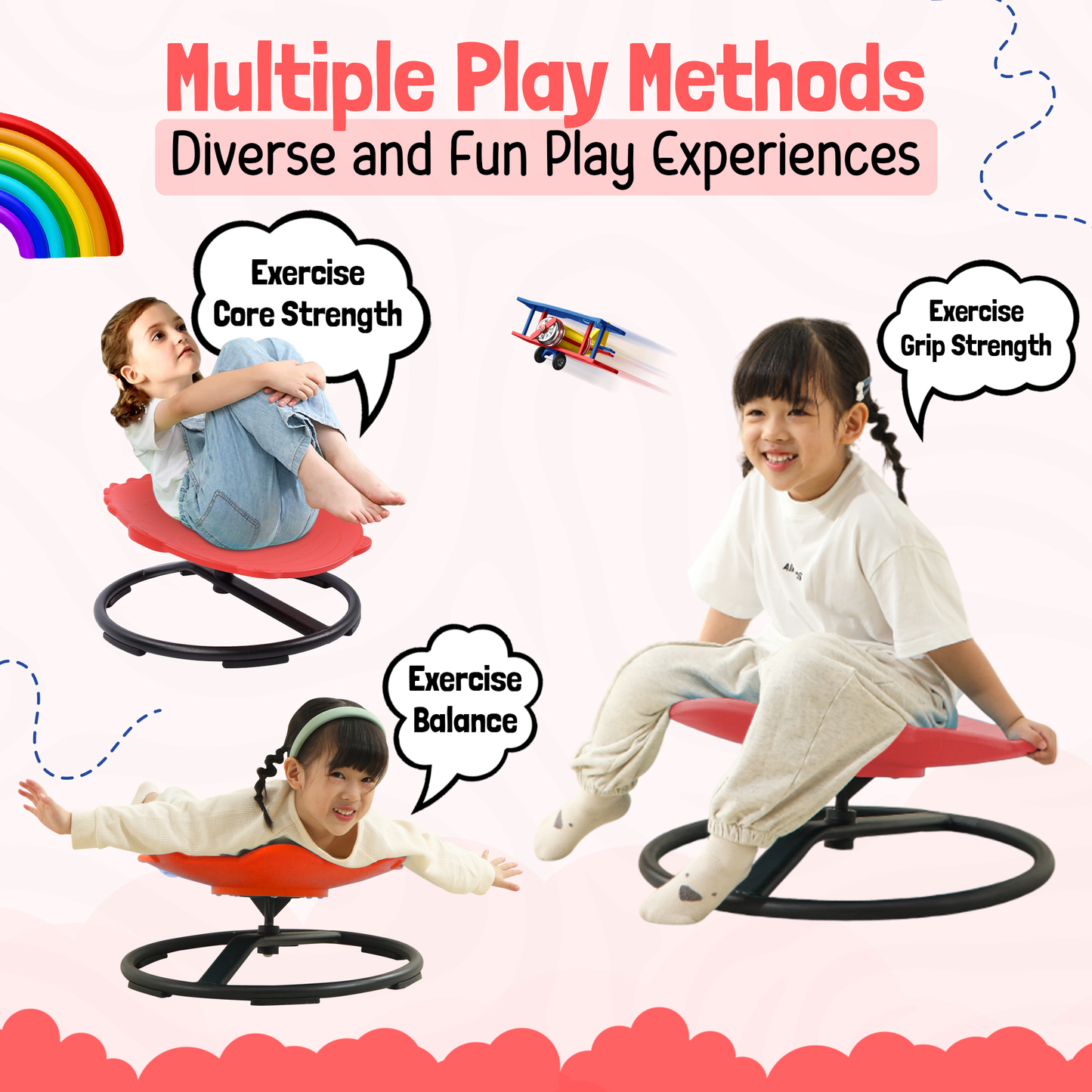 Spinning Chair for Autism Kids - Sensory Chair Dinosaur Sensory Spinning Seat Wobble Chair - Ideal for Autistic Children - Red