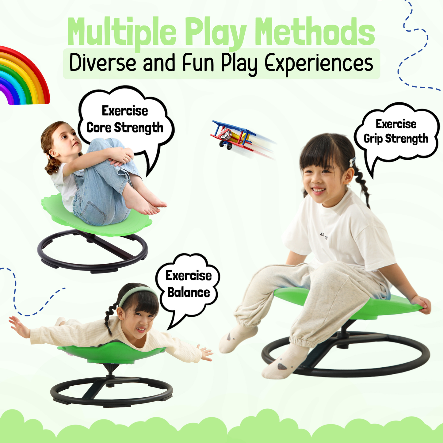 Spinning Chair for Autism Kids - Sensory Chair Dinosaur Sensory Spinning Seat Wobble Chair - Ideal for Autistic Children - Green