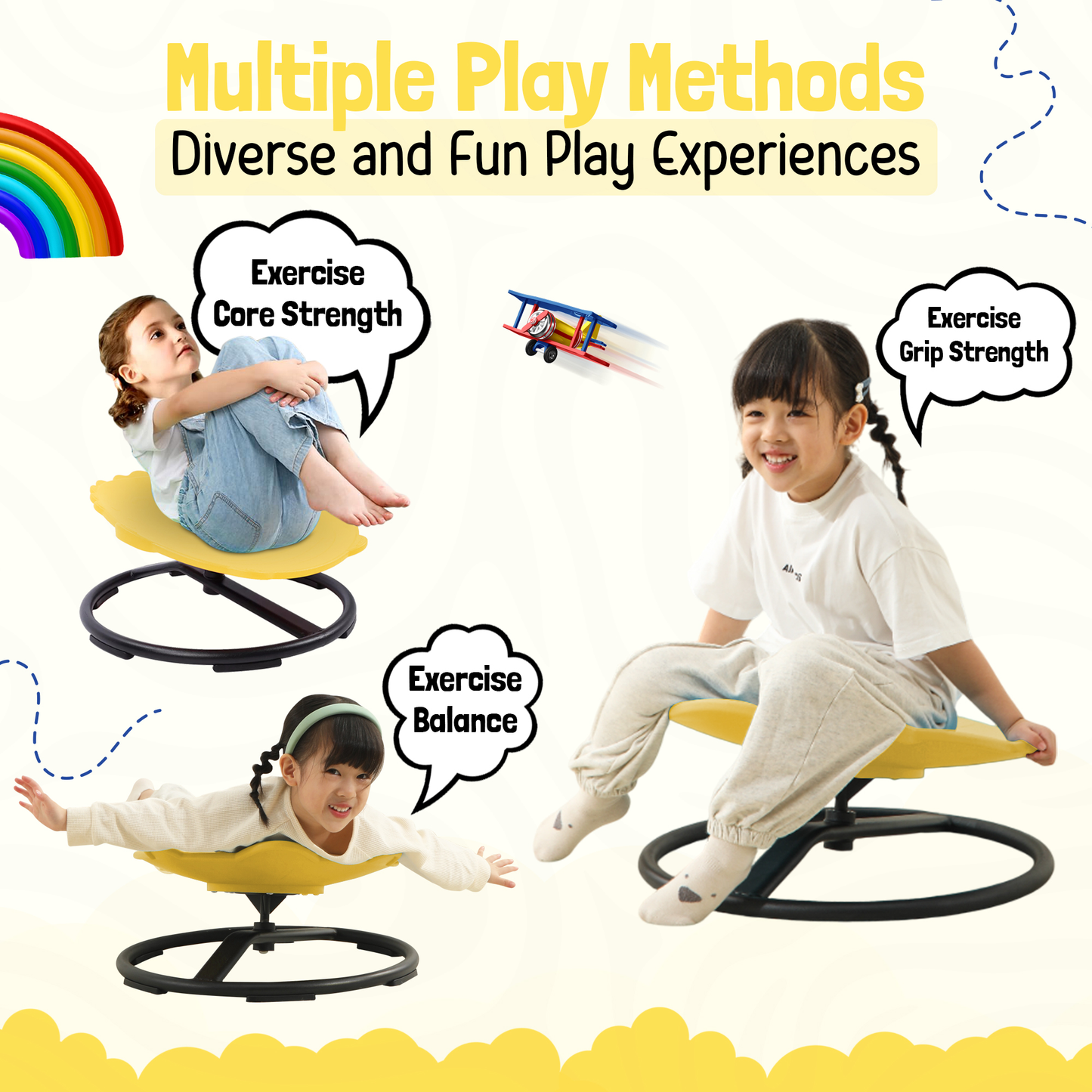 Spinning Chair for Autism Kids - Sensory Chair Dinosaur Sensory Spinning Seat Wobble Chair - Ideal for Autistic Children - Yellow