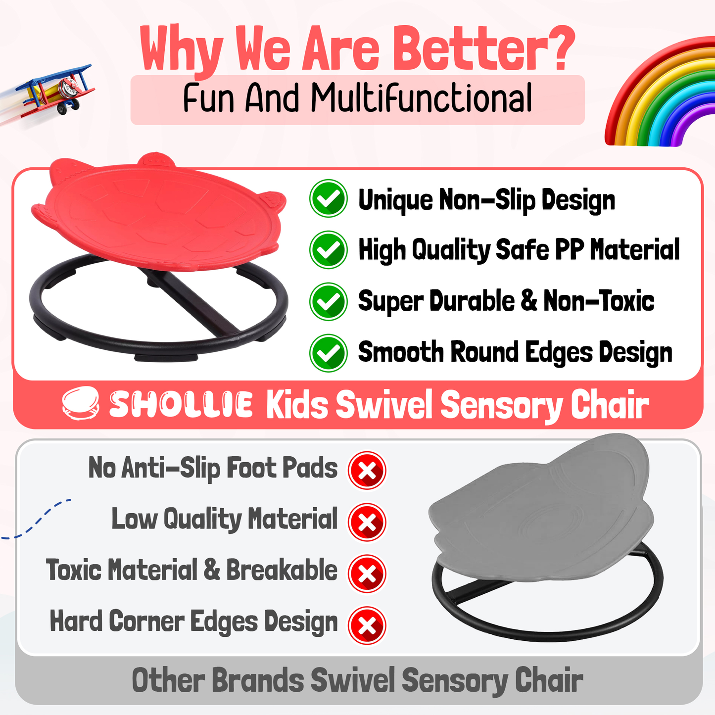 Spinning Chair for Autism Kids - Sensory Chair Turtle Sensory Spinning Seat Wobble Chair - Ideal for Autistic Children - Red