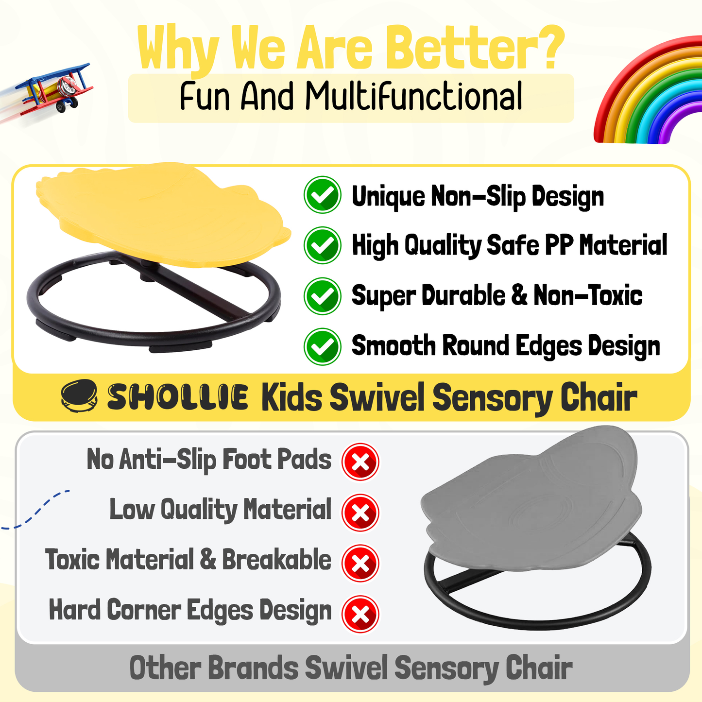 Spinning Chair for Autism Kids - Sensory Chair Dinosaur Sensory Spinning Seat Wobble Chair - Ideal for Autistic Children - Yellow