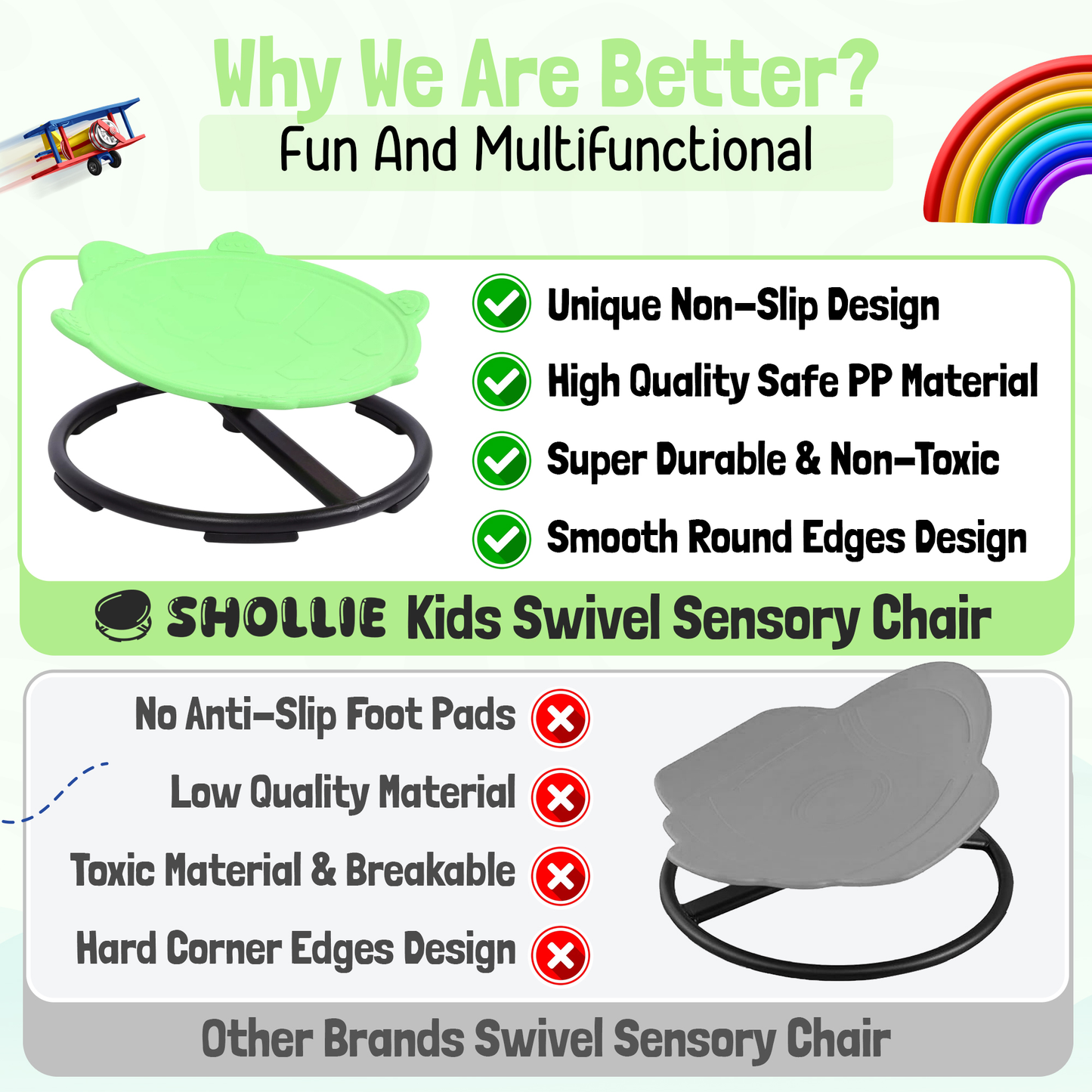 Spinning Chair for Autism Kids - Sensory Chair Turtle Sensory Spinning Seat Wobble Chair - Ideal for Autistic Children - Green