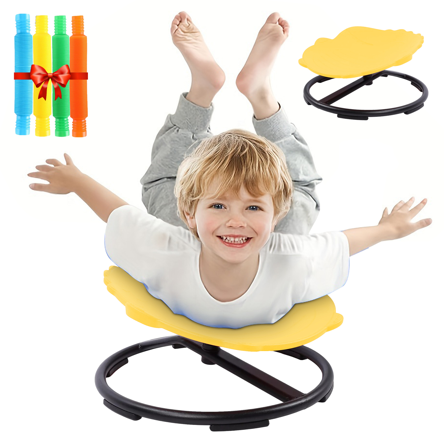Spinning Chair for Autism Kids - Sensory Chair Dinosaur Sensory Spinning Seat Wobble Chair - Ideal for Autistic Children - Yellow